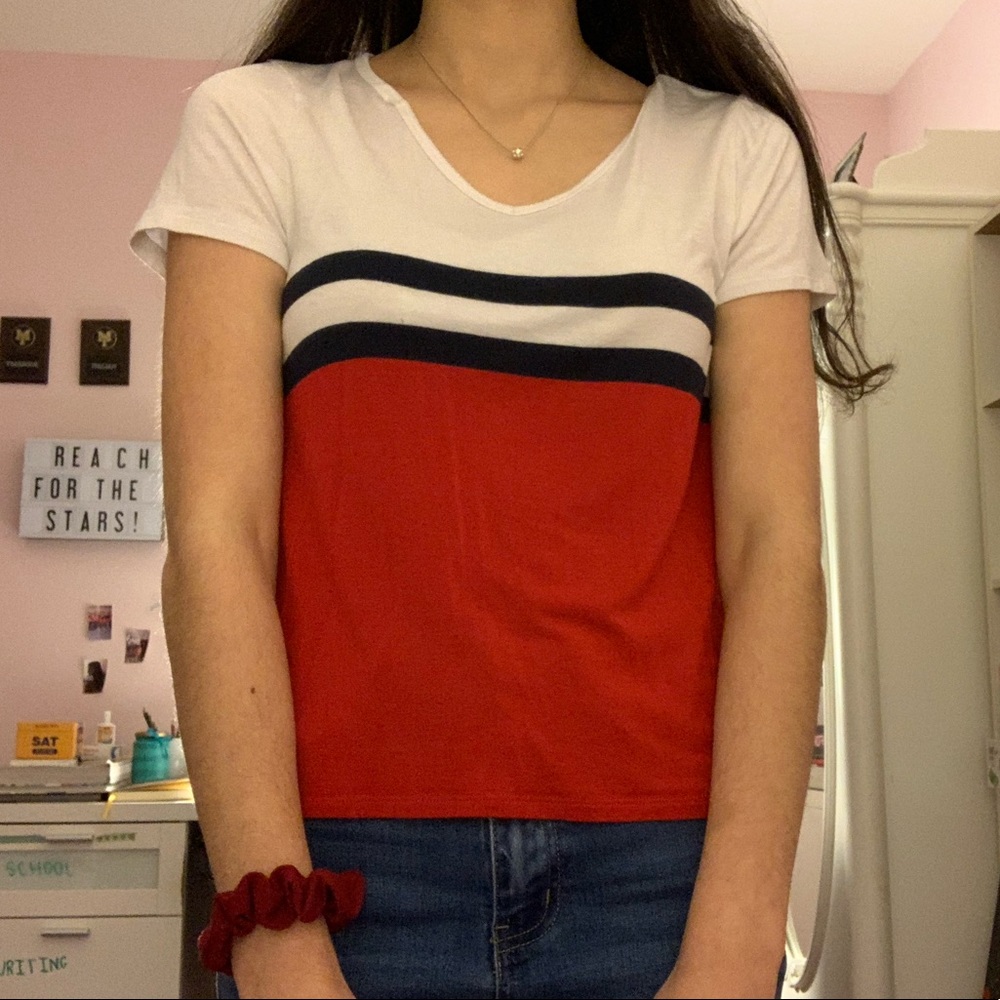 Red, white, and blue t shirt